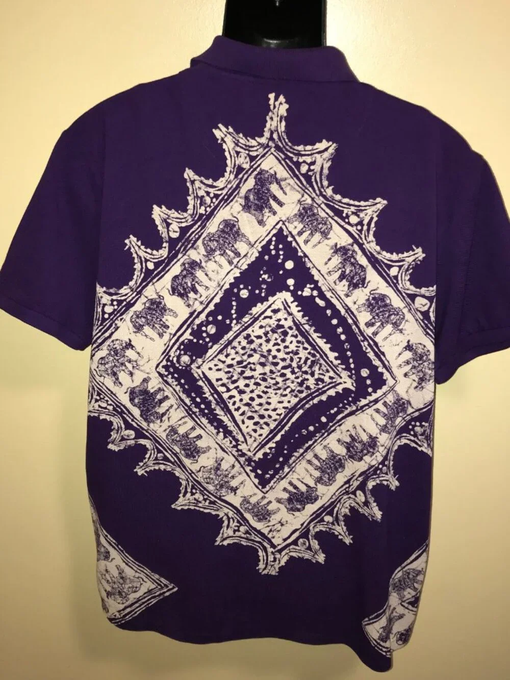 Men's Vintage Polo Ralph Lauren Aztec Elephant AOP Polo Shirt-Size XL(Custom Fit